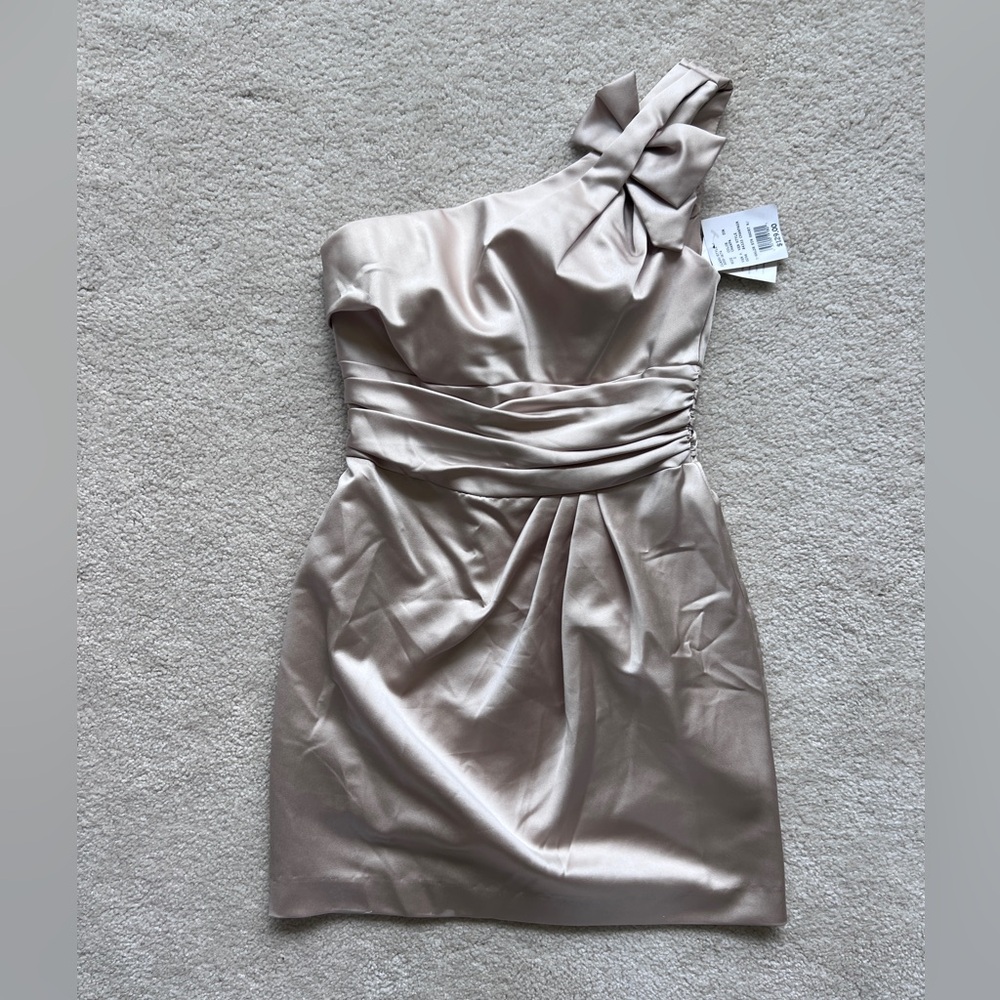 David's Bridal One-Shoulder Satin Dress in Cream